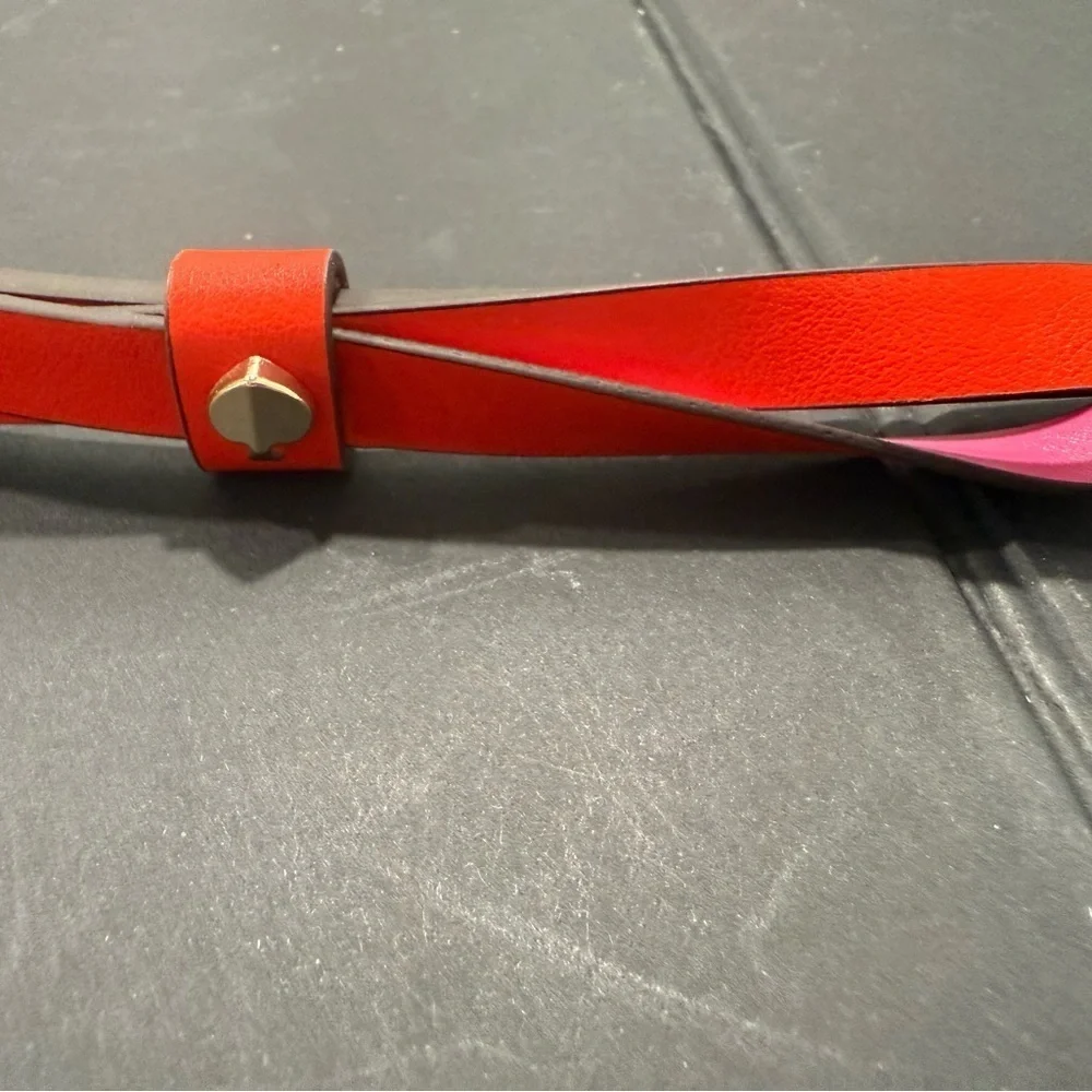 Kate Spade NY Color block Leather Bow Belt Two Tone Pink & Orange NWT Size Large